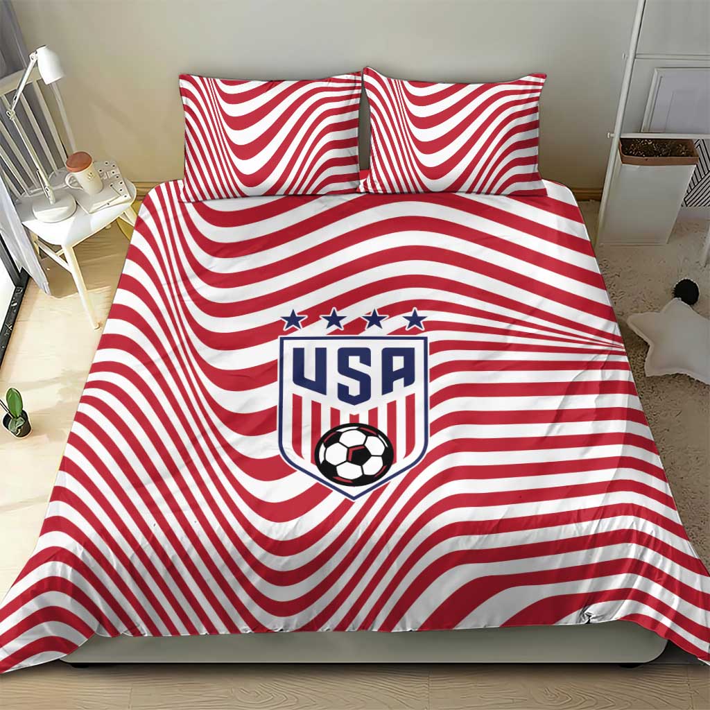 Soccer 2026 USA Bedding Set Wave Flag Stylized