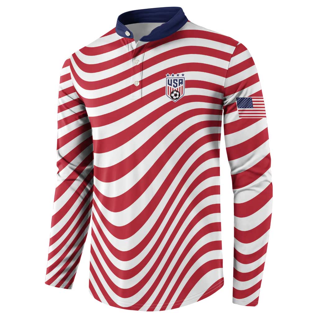 Custom Soccer 2026 USA Button Sweatshirt Wave Flag Stylized