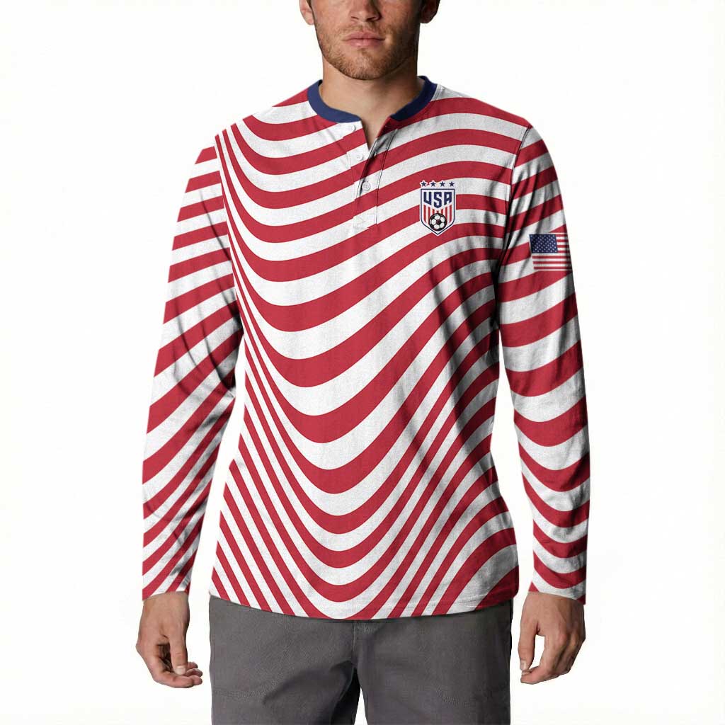 Custom Soccer 2026 USA Button Sweatshirt Wave Flag Stylized