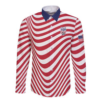 Custom Soccer 2026 USA Long Sleeve Button Shirt Wave Flag Stylized