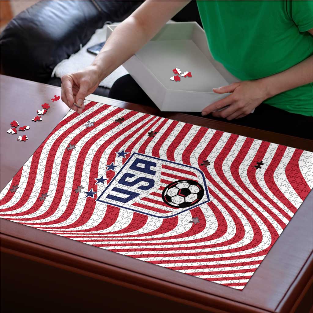 Soccer 2026 USA Puzzle Wave Flag Stylized
