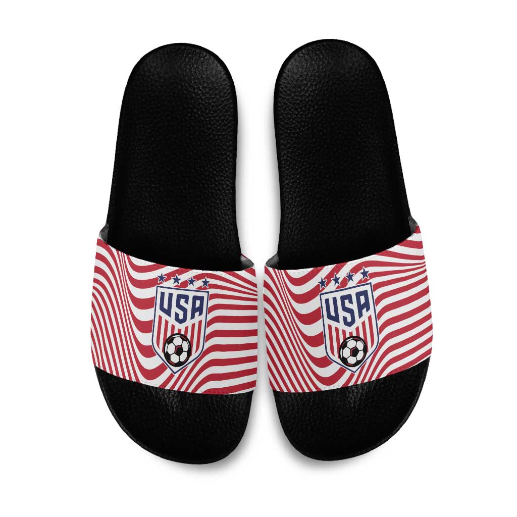 Soccer 2026 USA Slide Sandals Wave Flag Stylized