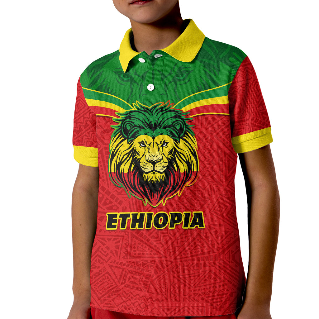 Personalised Ethiopia Kid Polo Shirt Lion Of Judah Flag Style Special Version - Wonder Print Shop