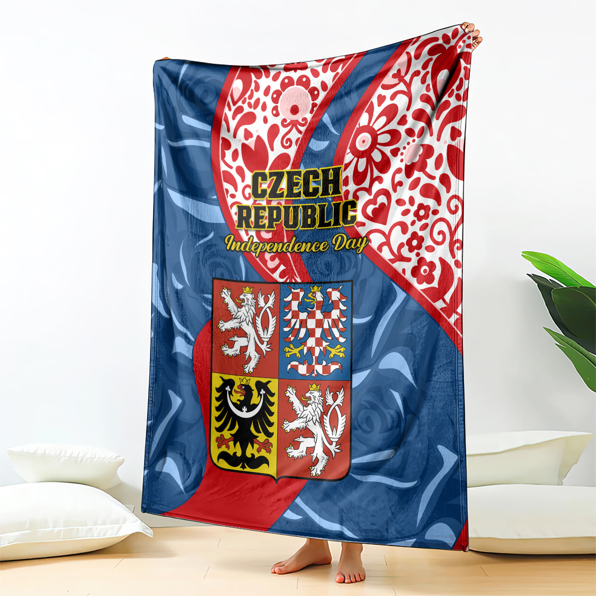 czech-republic-independence-day-blanket-czechia-coat-of-arms-embroidery-motif