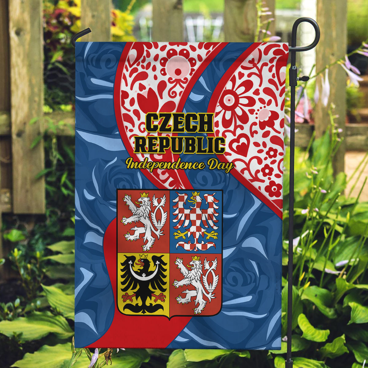 Czech Republic Independence Day Garden Flag Czechia Coat Of Arms Embroidery Motif - Wonder Print Shop