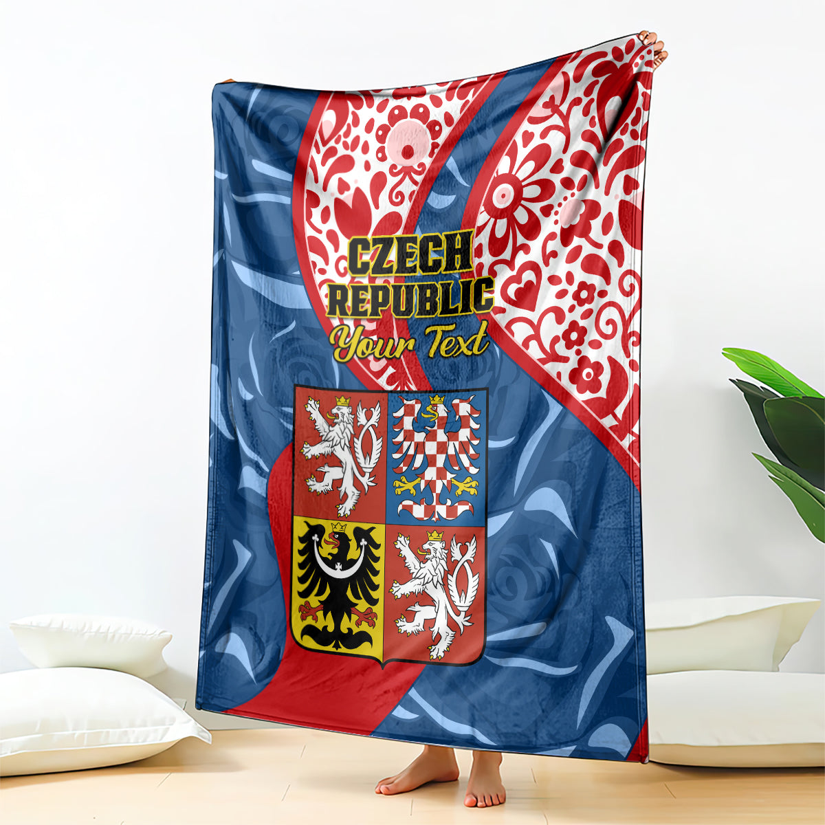 Personalized Czech Independence Day blanket with blue and red flag design and crest