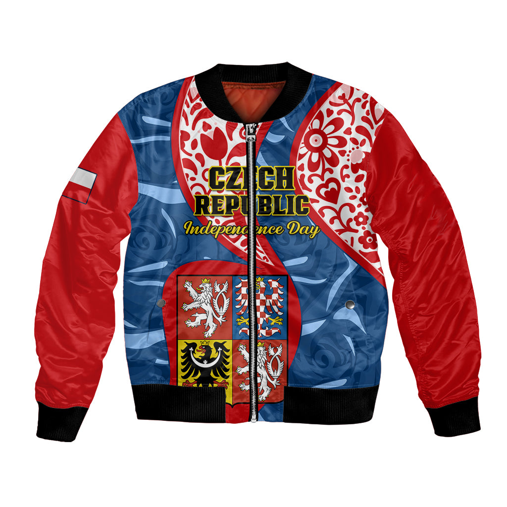 Red blue unisex bomber jacket with Czech coat of arms front embroidery