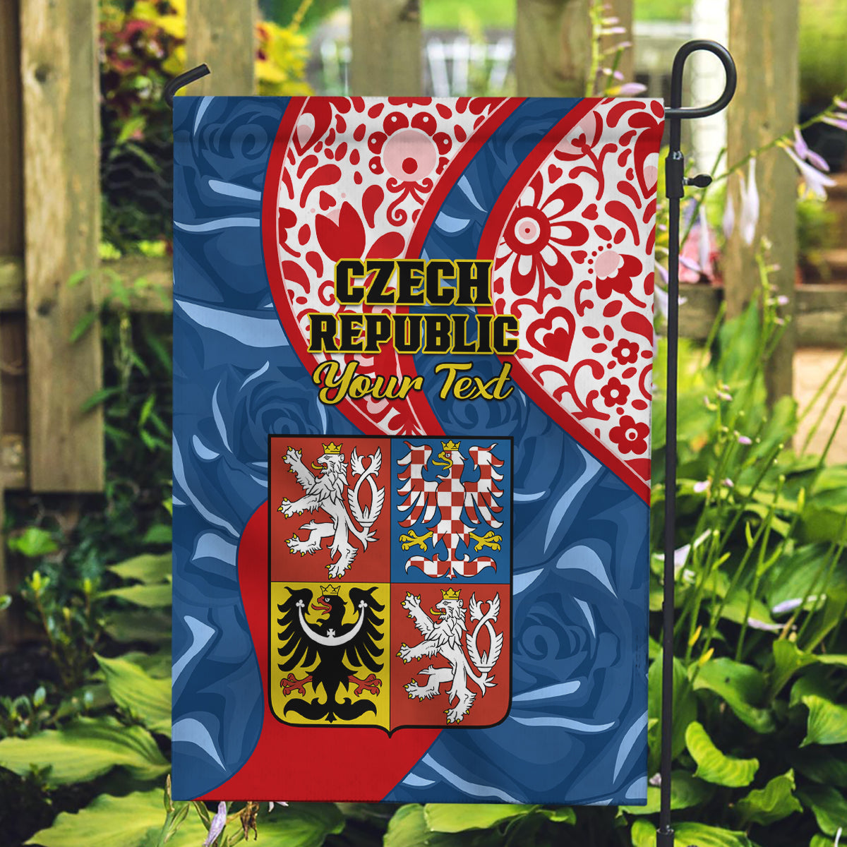 Personalised Czech Republic Independence Day Garden Flag Czechia Coat Of Arms Embroidery Motif - Wonder Print Shop