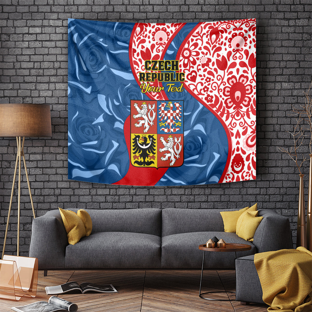 personalised-czech-republic-independence-day-tapestry-czechia-coat-of-arms-embroidery-motif