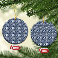 Hibiscus Bloom Island Tribal Waves Ceramic Ornament Blue Polynesian Pattern