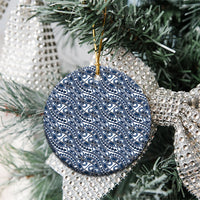 Hibiscus Bloom Island Tribal Waves Ceramic Ornament Blue Polynesian Pattern