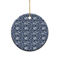 Hibiscus Bloom Island Tribal Waves Ceramic Ornament Blue Polynesian Pattern