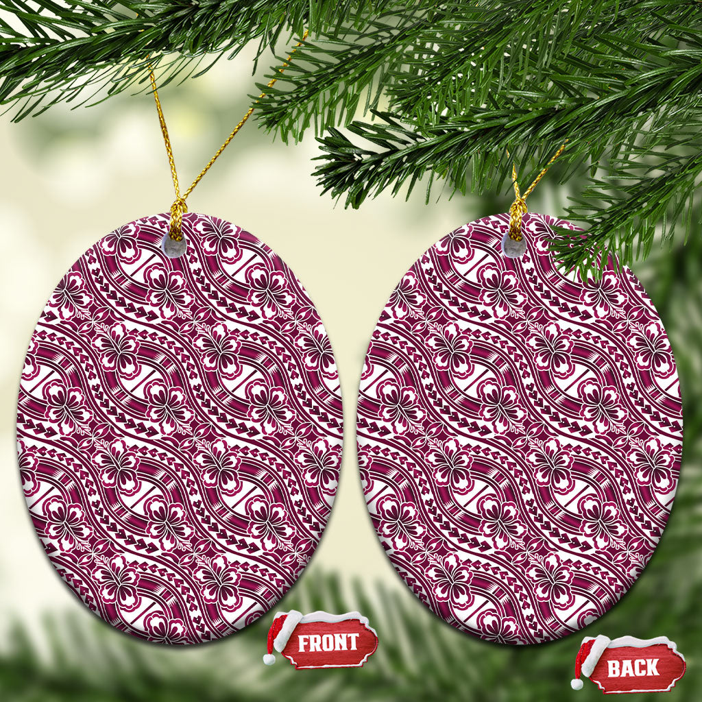 Hibiscus Bloom Island Tribal Waves Ceramic Ornament Pink Polynesian Pattern