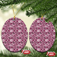 Hibiscus Bloom Island Tribal Waves Ceramic Ornament Pink Polynesian Pattern