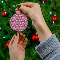 Hibiscus Bloom Island Tribal Waves Ceramic Ornament Pink Polynesian Pattern