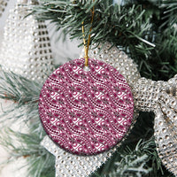 Hibiscus Bloom Island Tribal Waves Ceramic Ornament Pink Polynesian Pattern