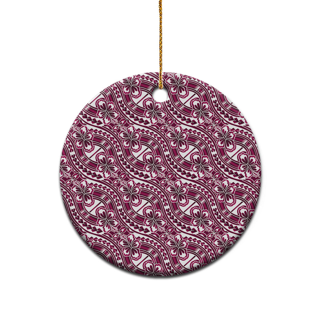 Hibiscus Bloom Island Tribal Waves Ceramic Ornament Pink Polynesian Pattern