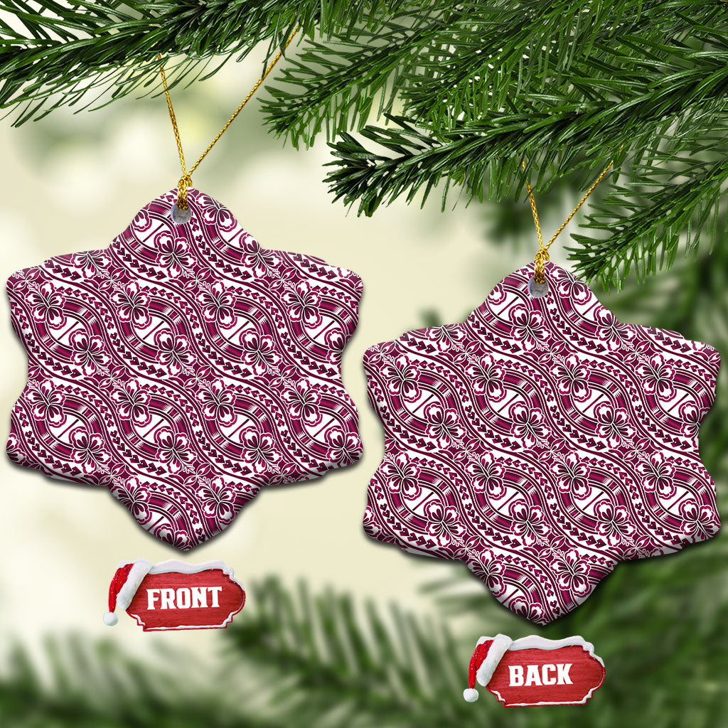 Hibiscus Bloom Island Tribal Waves Ceramic Ornament Pink Polynesian Pattern