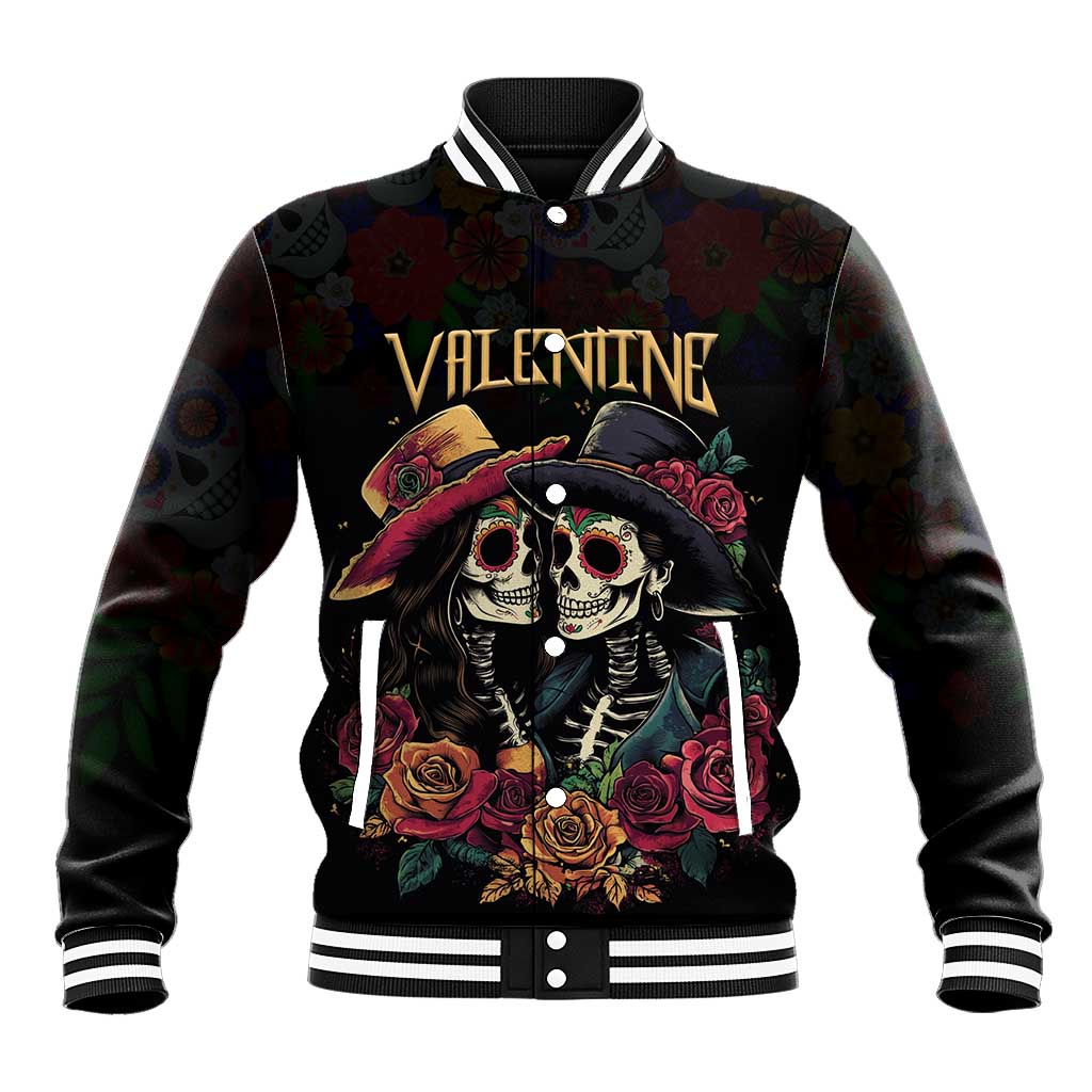 Personalised Sugar Skull Couple Valentine Baseball Jacket Roses Romantic Love