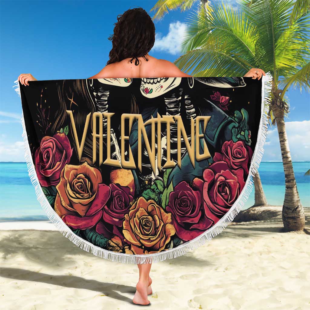Sugar Skull Couple Valentine Beach Blanket Roses Romantic Love