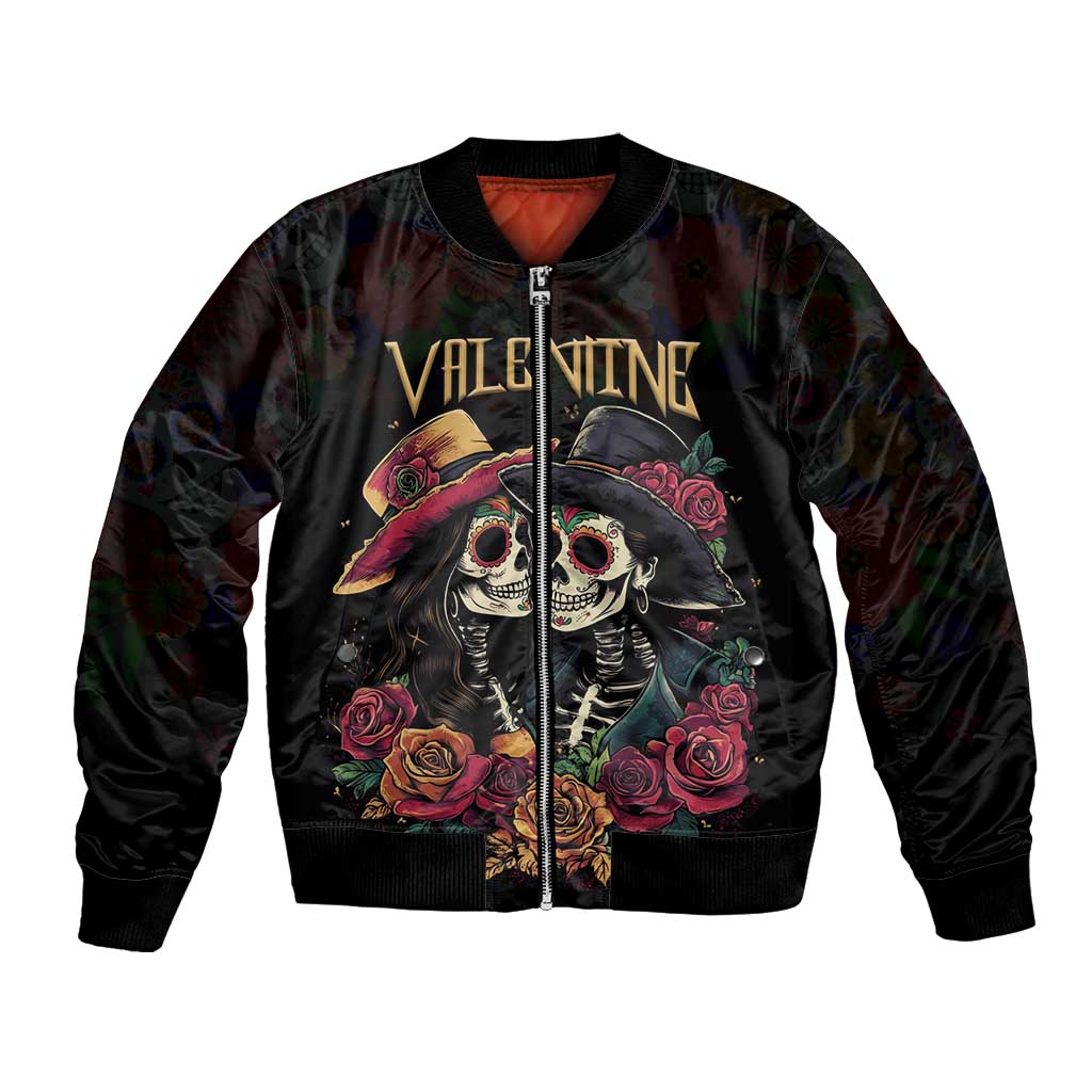 Personalised Sugar Skull Couple Valentine Bomber Jacket Roses Romantic Love