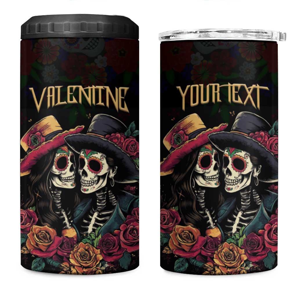 Personalised Sugar Skull Couple Valentine 4 in 1 Can Cooler Tumbler Roses Romantic Love