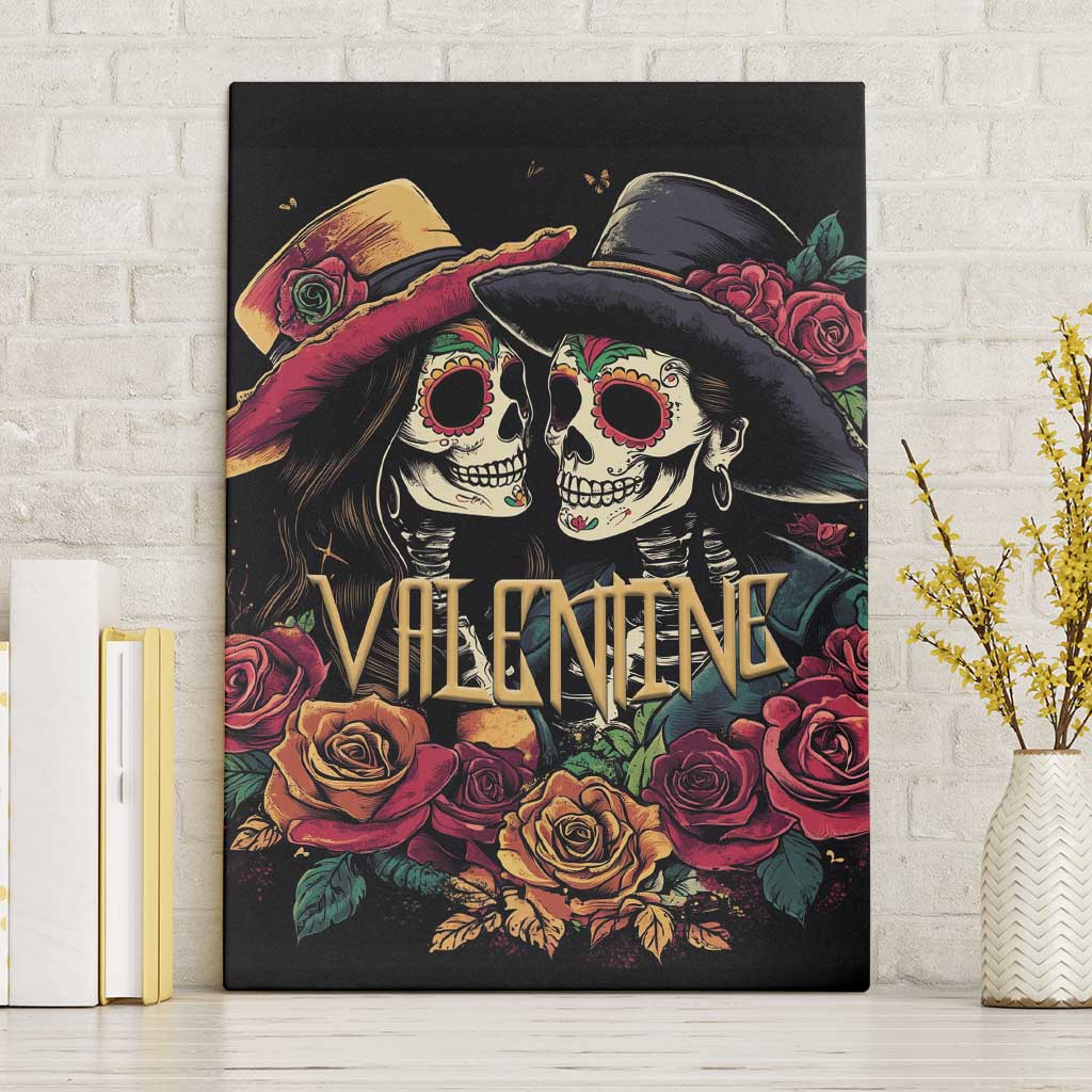 Sugar Skull Couple Valentine Canvas Wall Art Roses Romantic Love