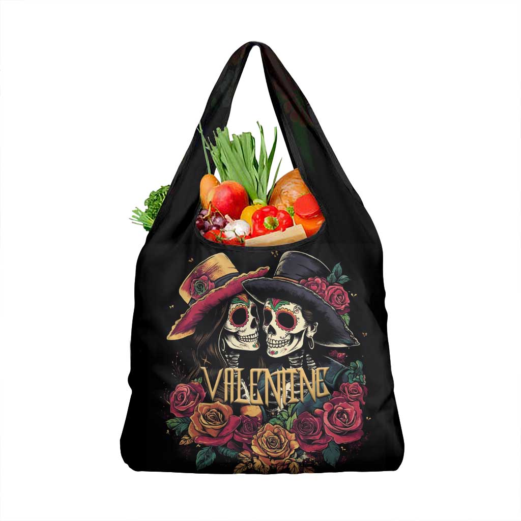 Sugar Skull Couple Valentine Grocery Bag Roses Romantic Love