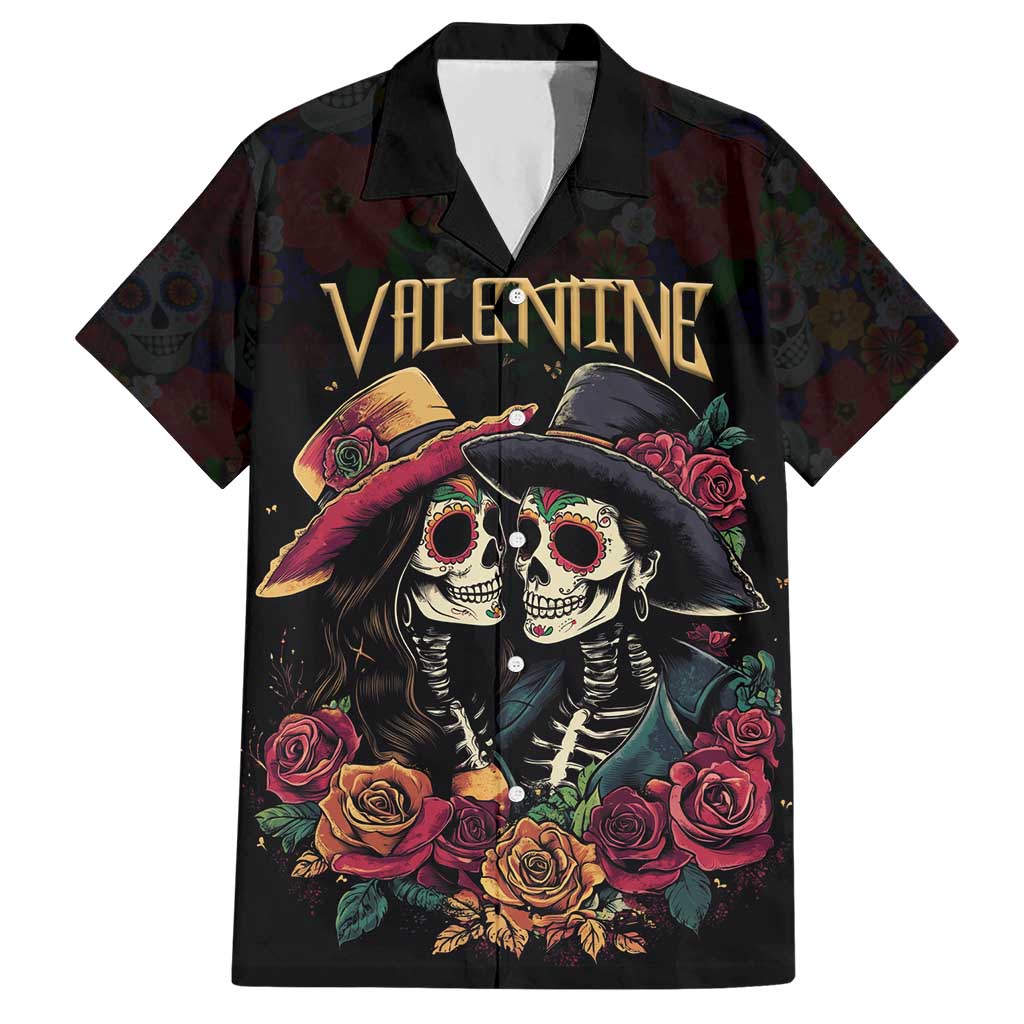 Personalised Sugar Skull Couple Valentine Hawaiian Shirt Roses Romantic Love