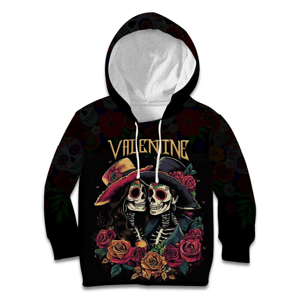 Personalised Sugar Skull Couple Valentine Kid Hoodie Roses Romantic Love