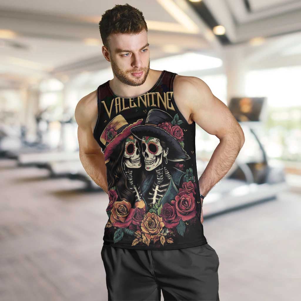 Personalised Sugar Skull Couple Valentine Men Tank Top Roses Romantic Love