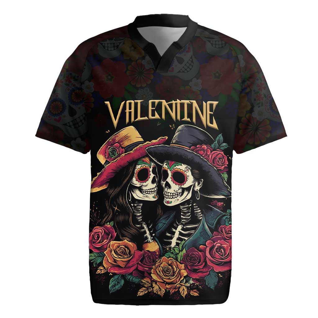 Personalised Sugar Skull Couple Valentine Rugby Jersey Roses Romantic Love