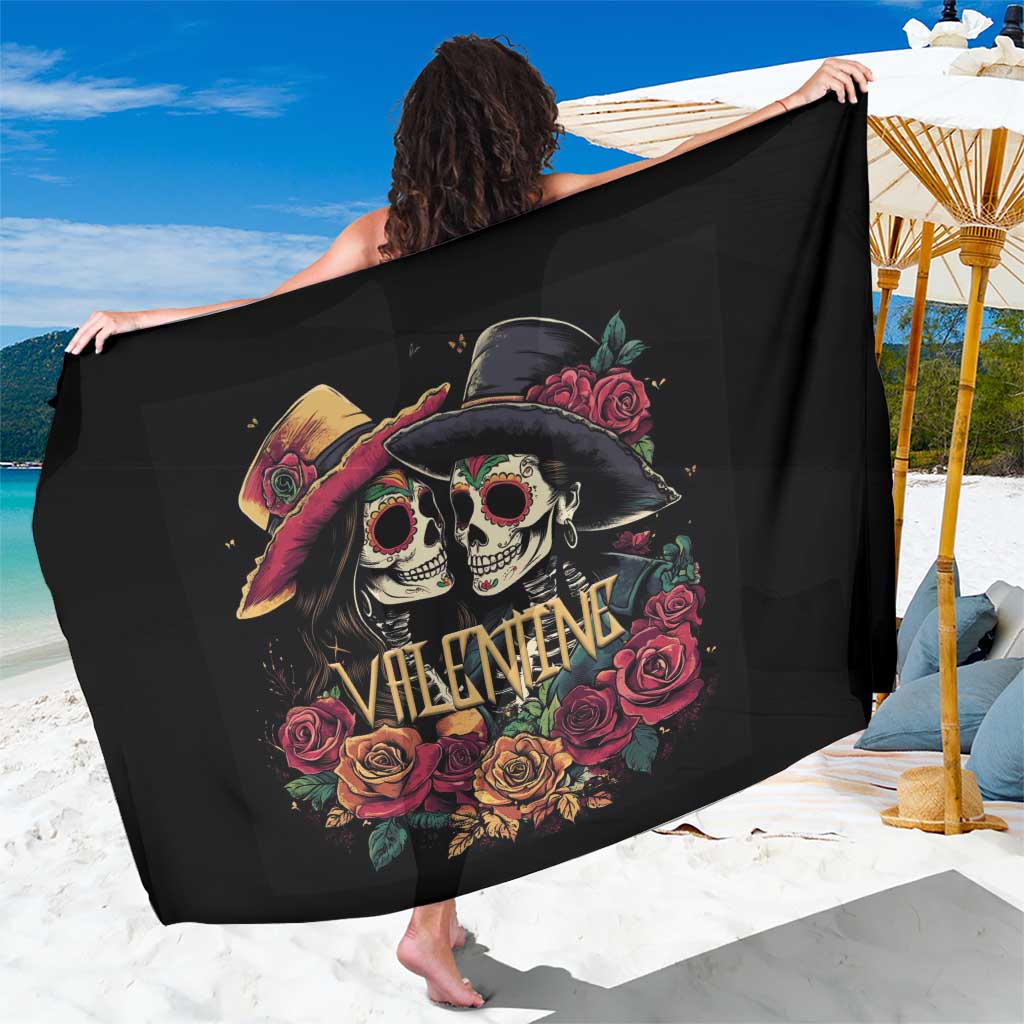 Sugar Skull Couple Valentine Sarong Roses Romantic Love