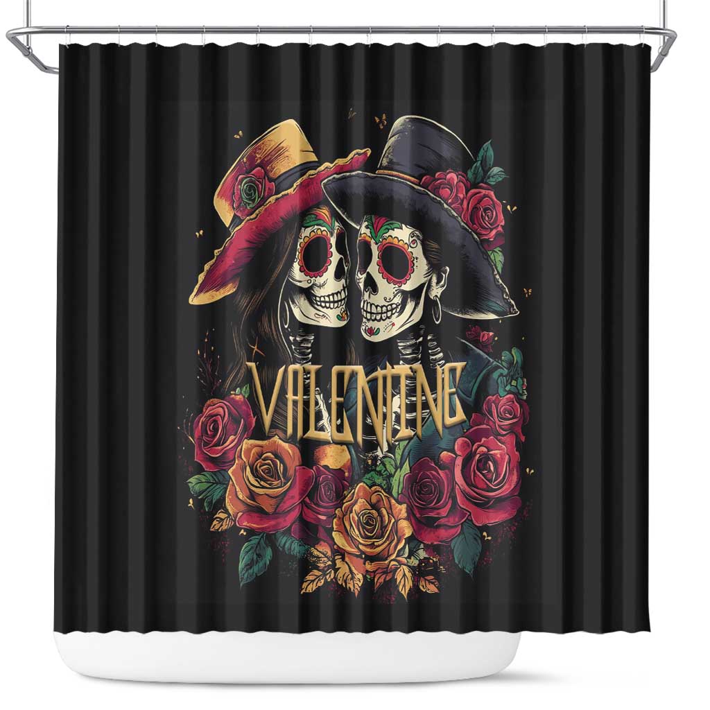 Sugar Skull Couple Valentine Shower Curtain Roses Romantic Love