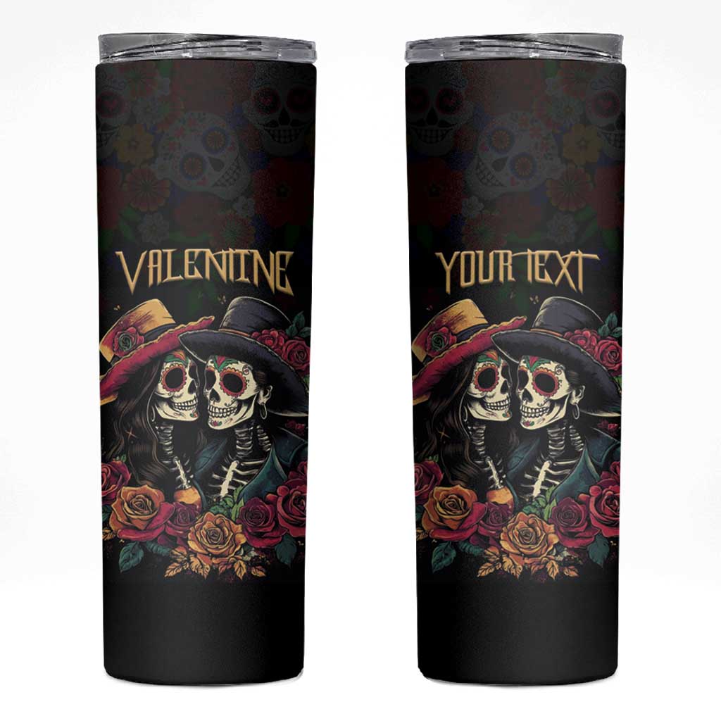 Personalised Sugar Skull Couple Valentine Skinny Tumbler Roses Romantic Love