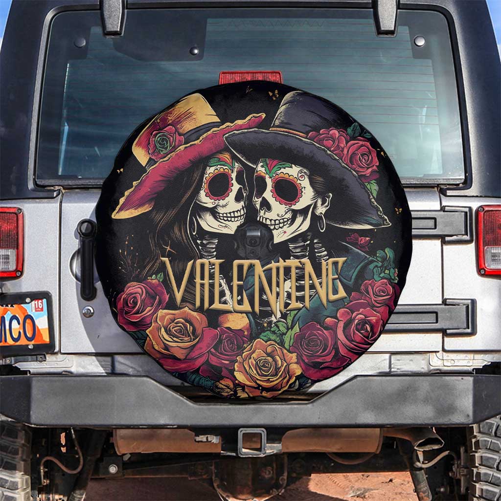 Sugar Skull Couple Valentine Spare Tire Cover Roses Romantic Love