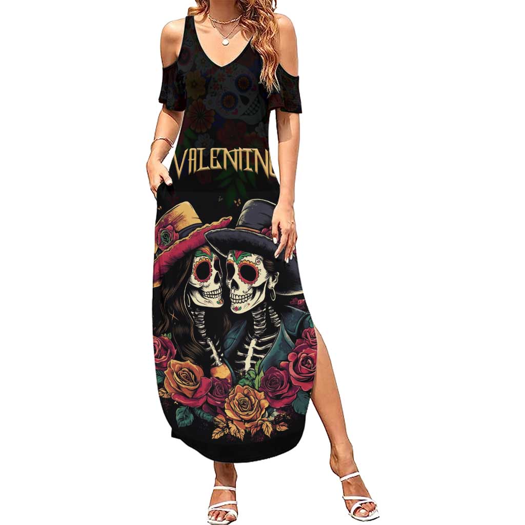 Personalised Sugar Skull Couple Valentine Summer Maxi Dress Roses Romantic Love