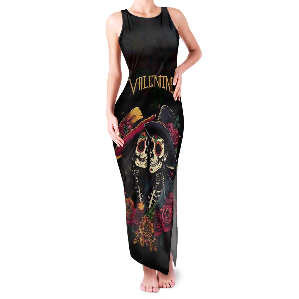 Personalised Sugar Skull Couple Valentine Tank Maxi Dress Roses Romantic Love