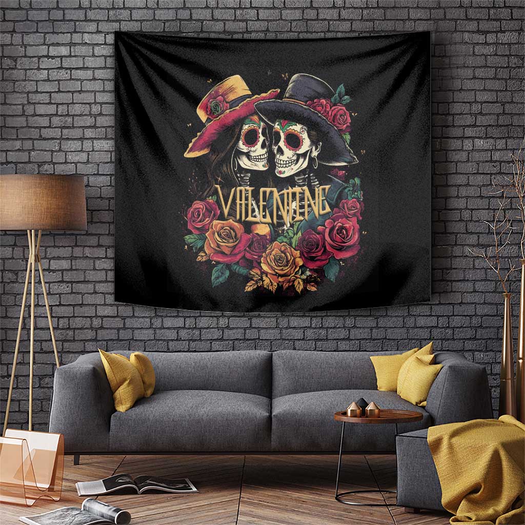 Sugar Skull Couple Valentine Tapestry Roses Romantic Love