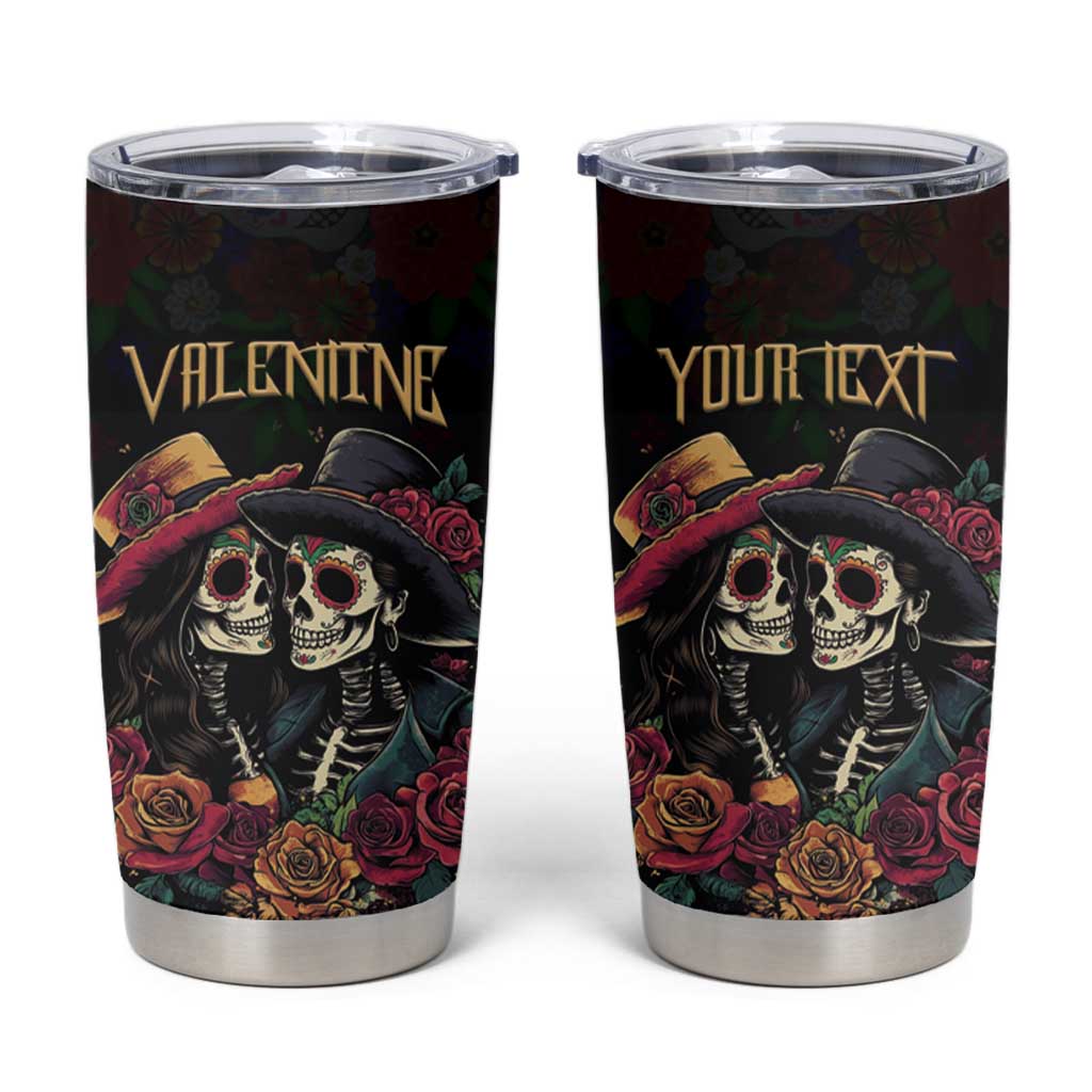 Personalised Sugar Skull Couple Valentine Tumbler Cup Roses Romantic Love