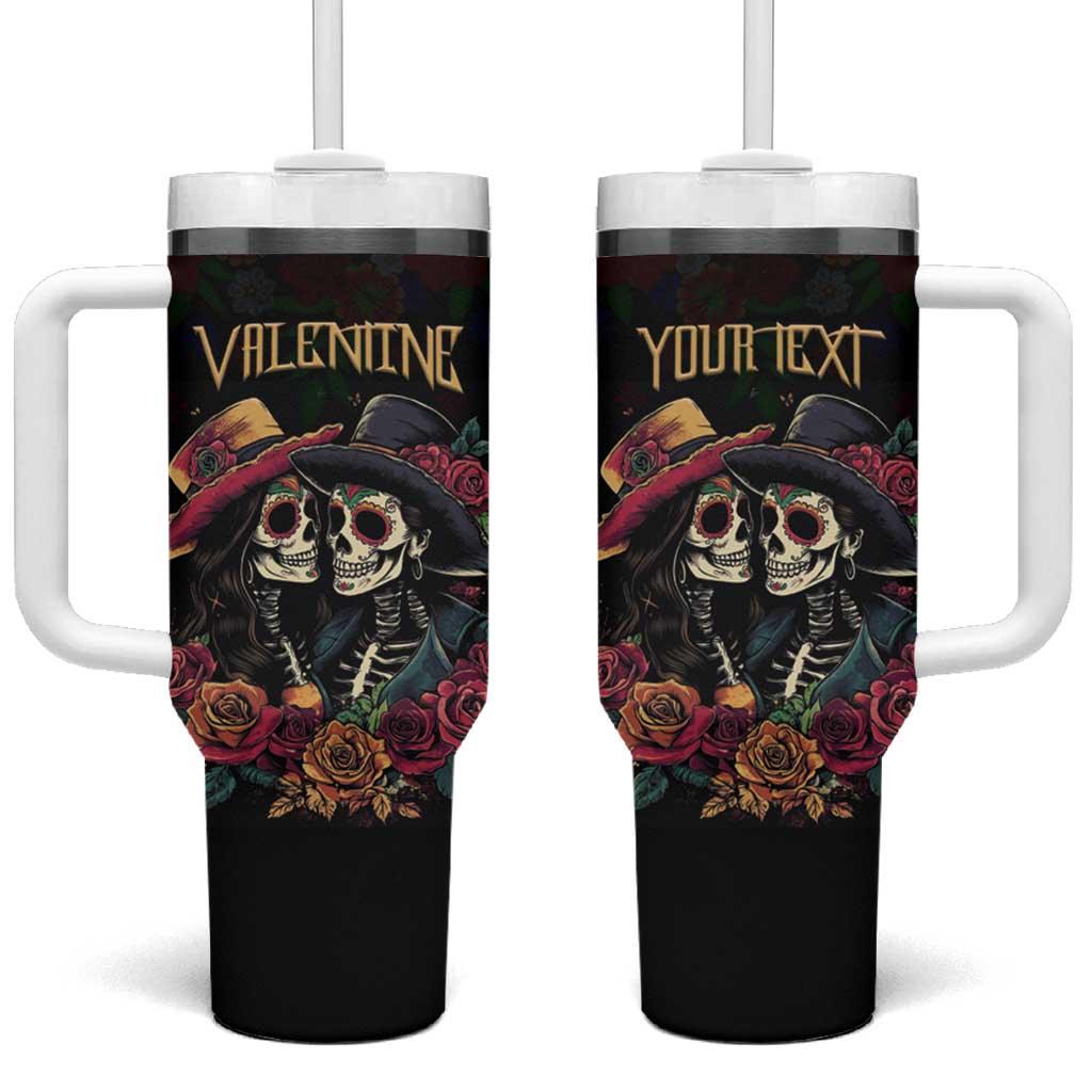 Personalised Sugar Skull Couple Valentine Tumbler With Handle Roses Romantic Love