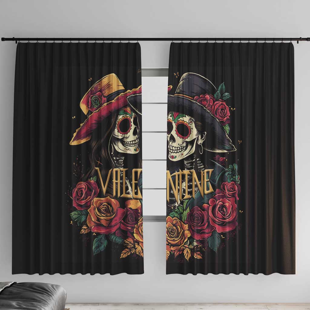 Sugar Skull Couple Valentine Window Curtain Roses Romantic Love