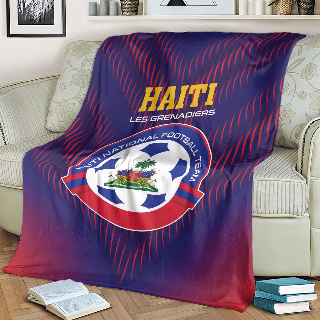 Haiti football team blanket with folded corner and circular crest, blue and red stripes