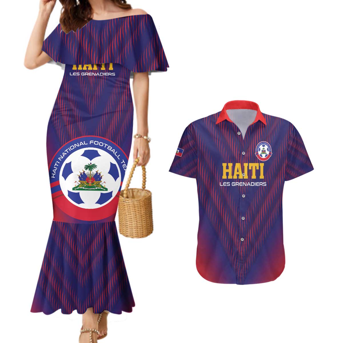 Custom Haiti Football Couples Matching Mermaid Dress and Hawaiian Shirt Come On Les Grenadiers