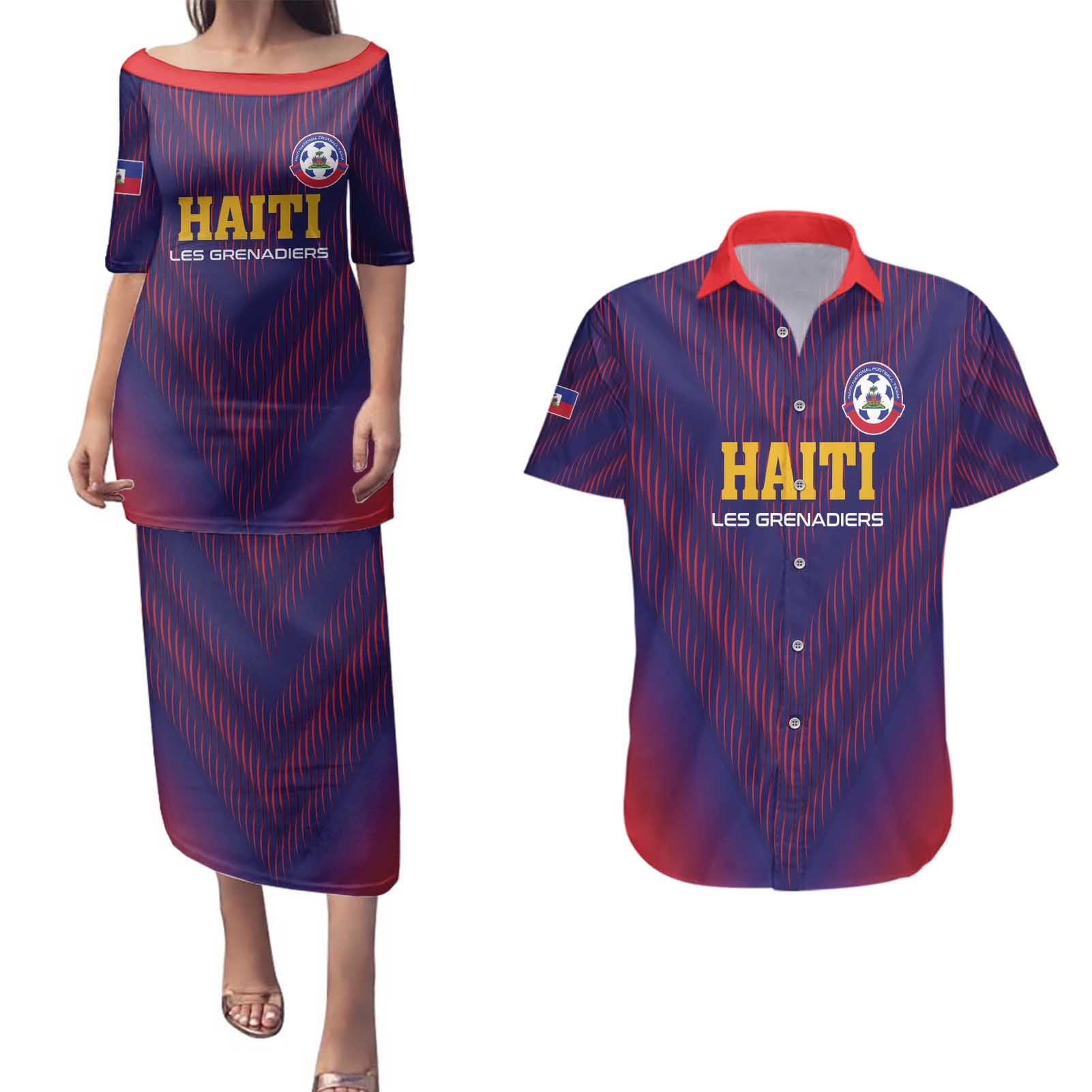 Custom Haiti Football Couples Matching Puletasi and Hawaiian Shirt Come On Les Grenadiers