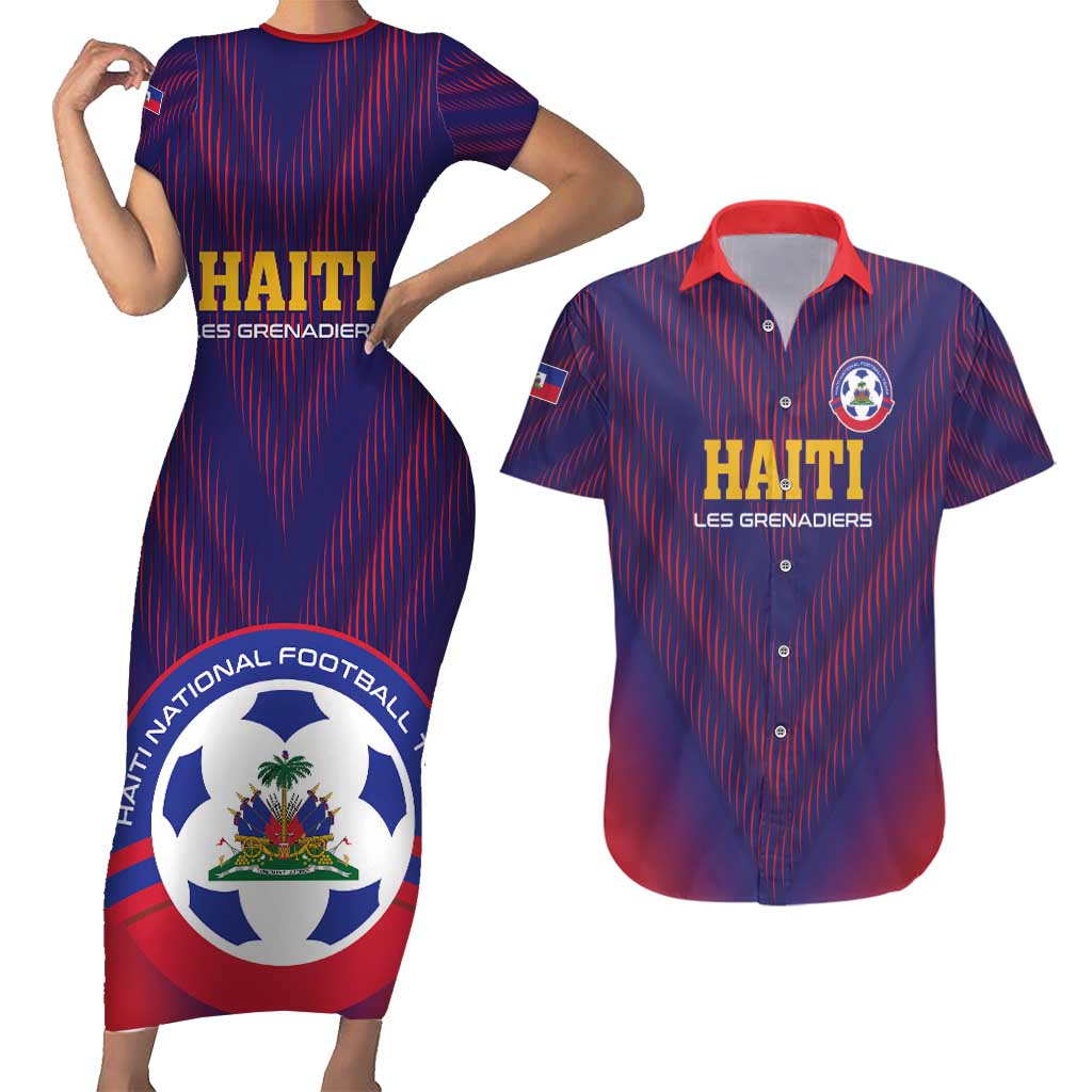 Custom Haiti Football Couples Matching Short Sleeve Bodycon Dress and Hawaiian Shirt Come On Les Grenadiers