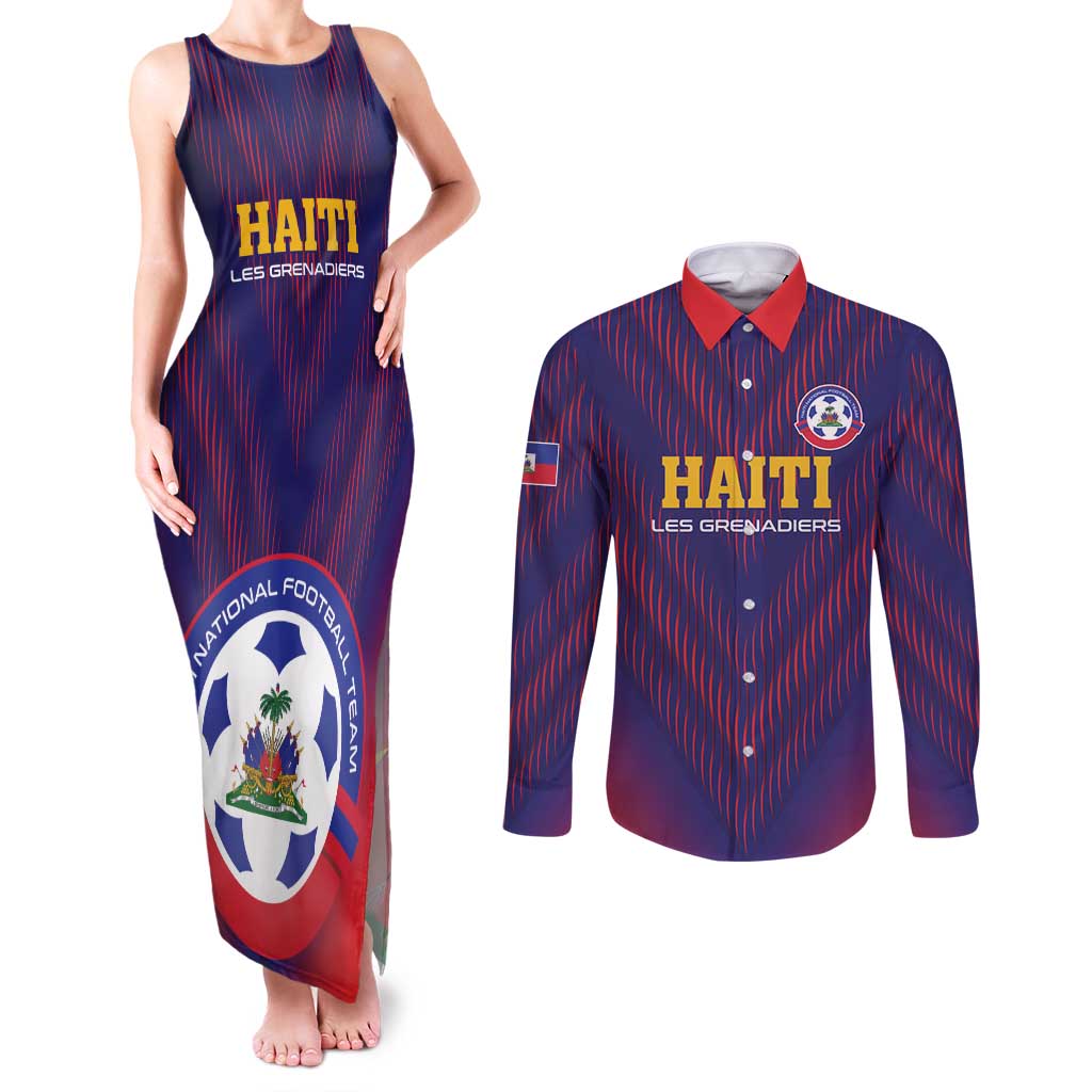 Custom Haiti Football Couples Matching Tank Maxi Dress and Long Sleeve Button Shirt Come On Les Grenadiers