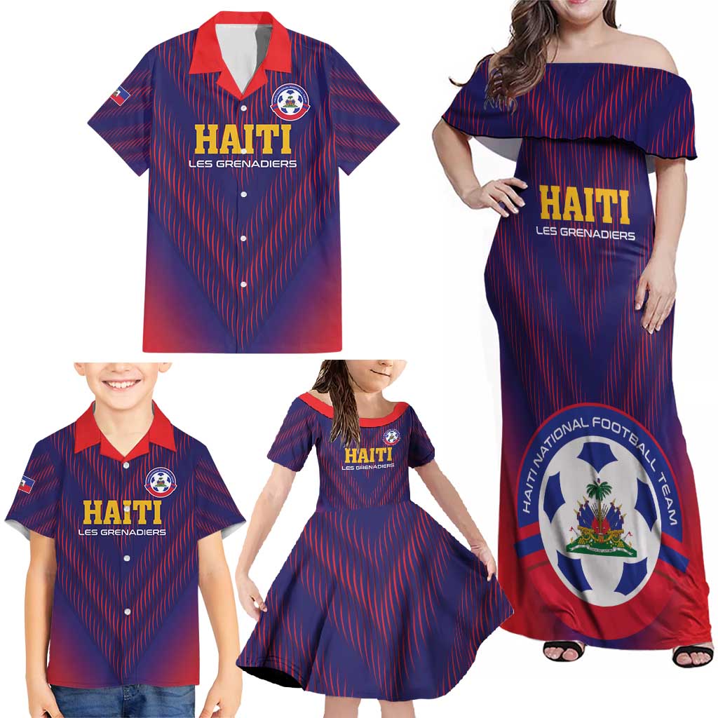 Custom Haiti Football Family Matching Off Shoulder Maxi Dress and Hawaiian Shirt Come On Les Grenadiers