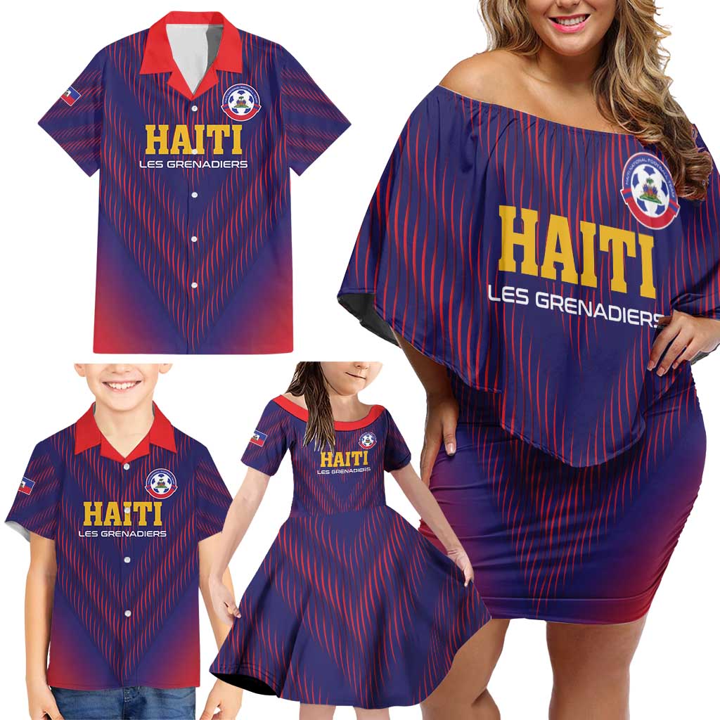 Custom Haiti Football Family Matching Off Shoulder Short Dress and Hawaiian Shirt Come On Les Grenadiers