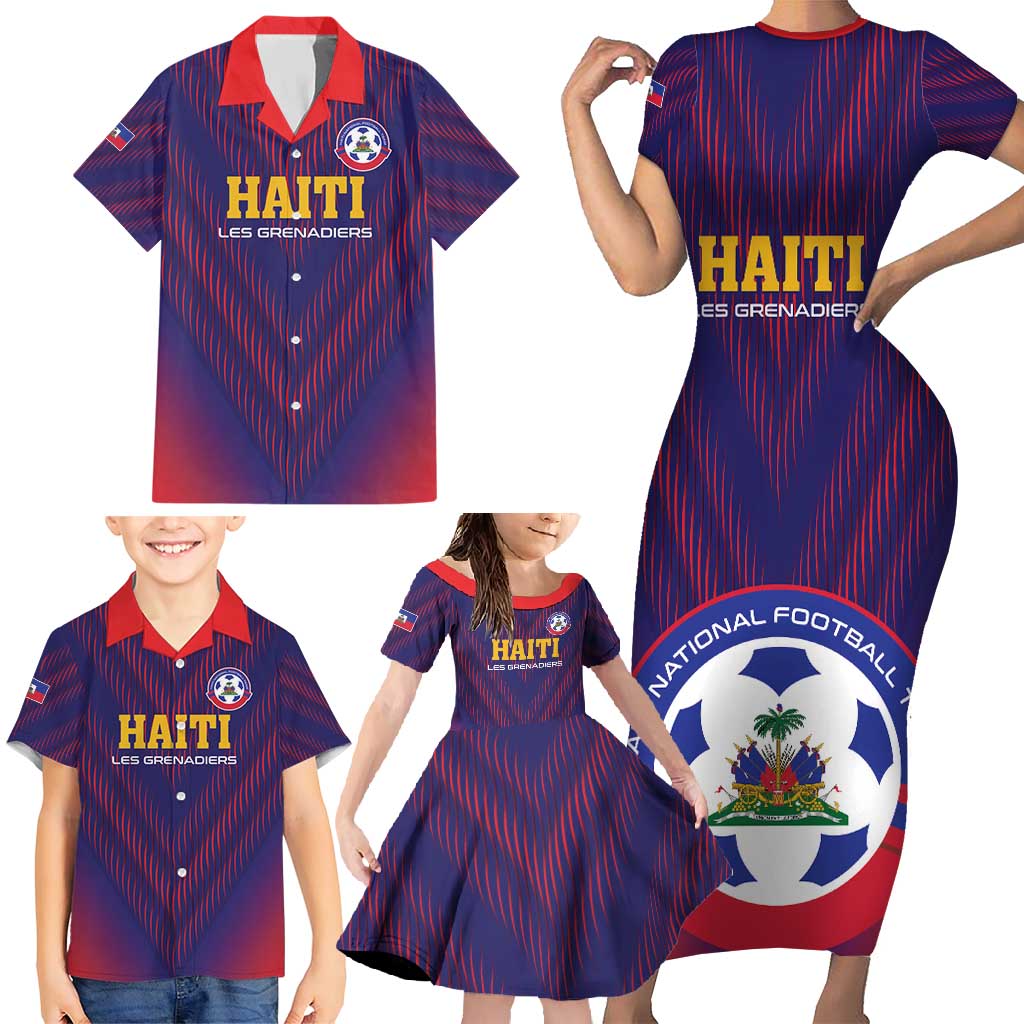 Custom Haiti Football Family Matching Short Sleeve Bodycon Dress and Hawaiian Shirt Come On Les Grenadiers